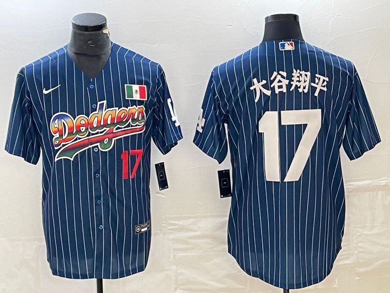 Men Los Angeles Dodgers #17 Ohtani Blue stripe Nike Game MLB Jersey style 17